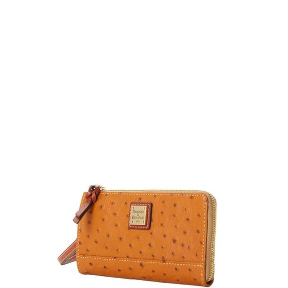 Dooney & Bourke Ostrich Folded Zip Wristlet - Tan - Picture 2 of 3